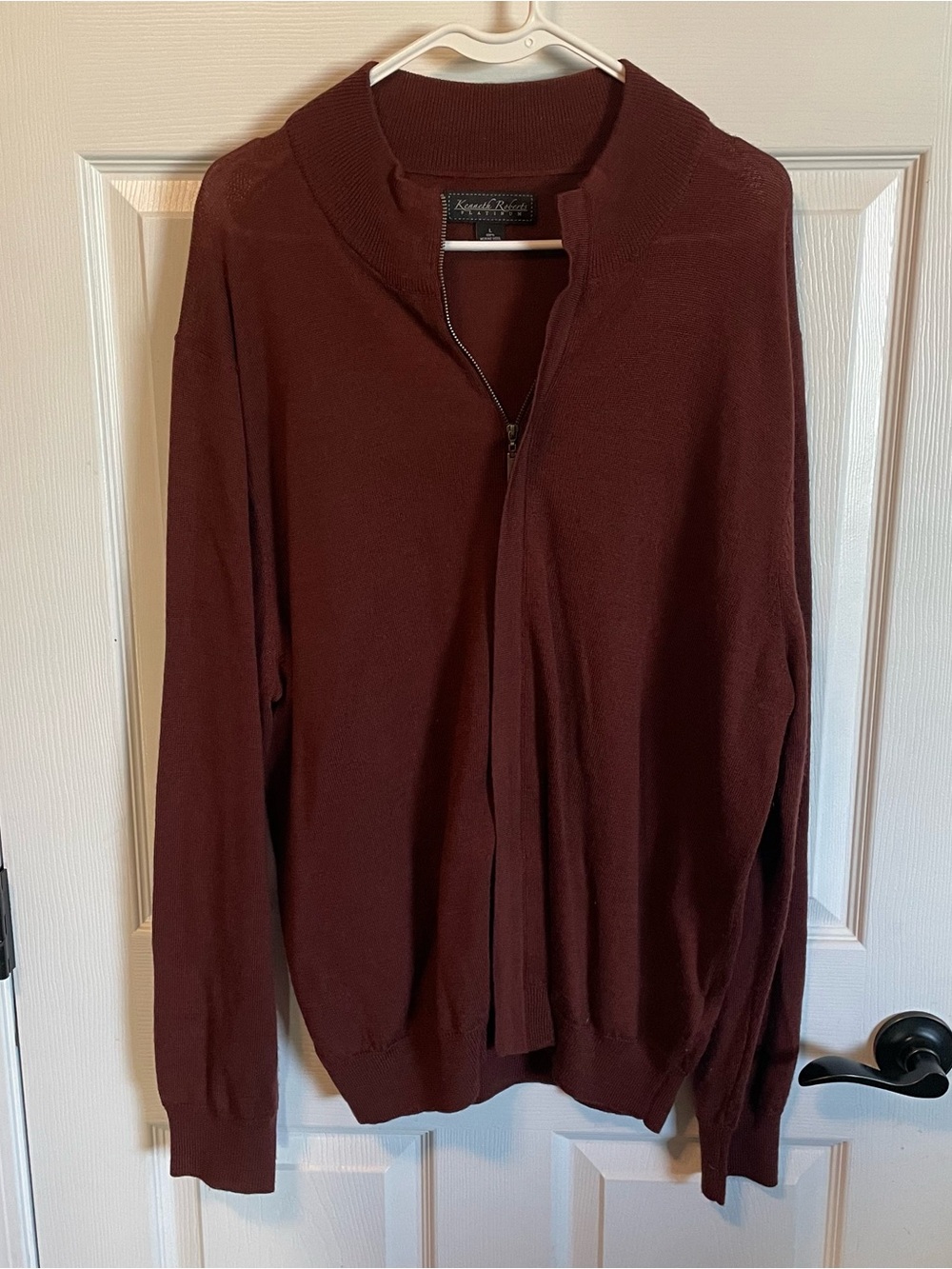Kenneth Roberts Platinum Mens L 100% Merino Wool Full Zip Sweater Brown